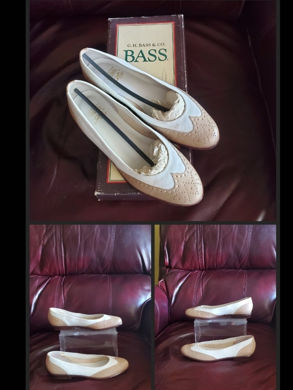 Bass & Co White with Tan Wingtip Women's Flats